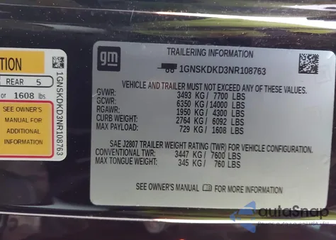 2022 Chevrolet Suburban 4Wd Z71 z USA, uszkodzony, nr VIN 1GNSKDKD3NR108763